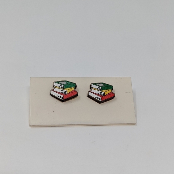 Jewelry - Stack of books colorful wood stud earrings
